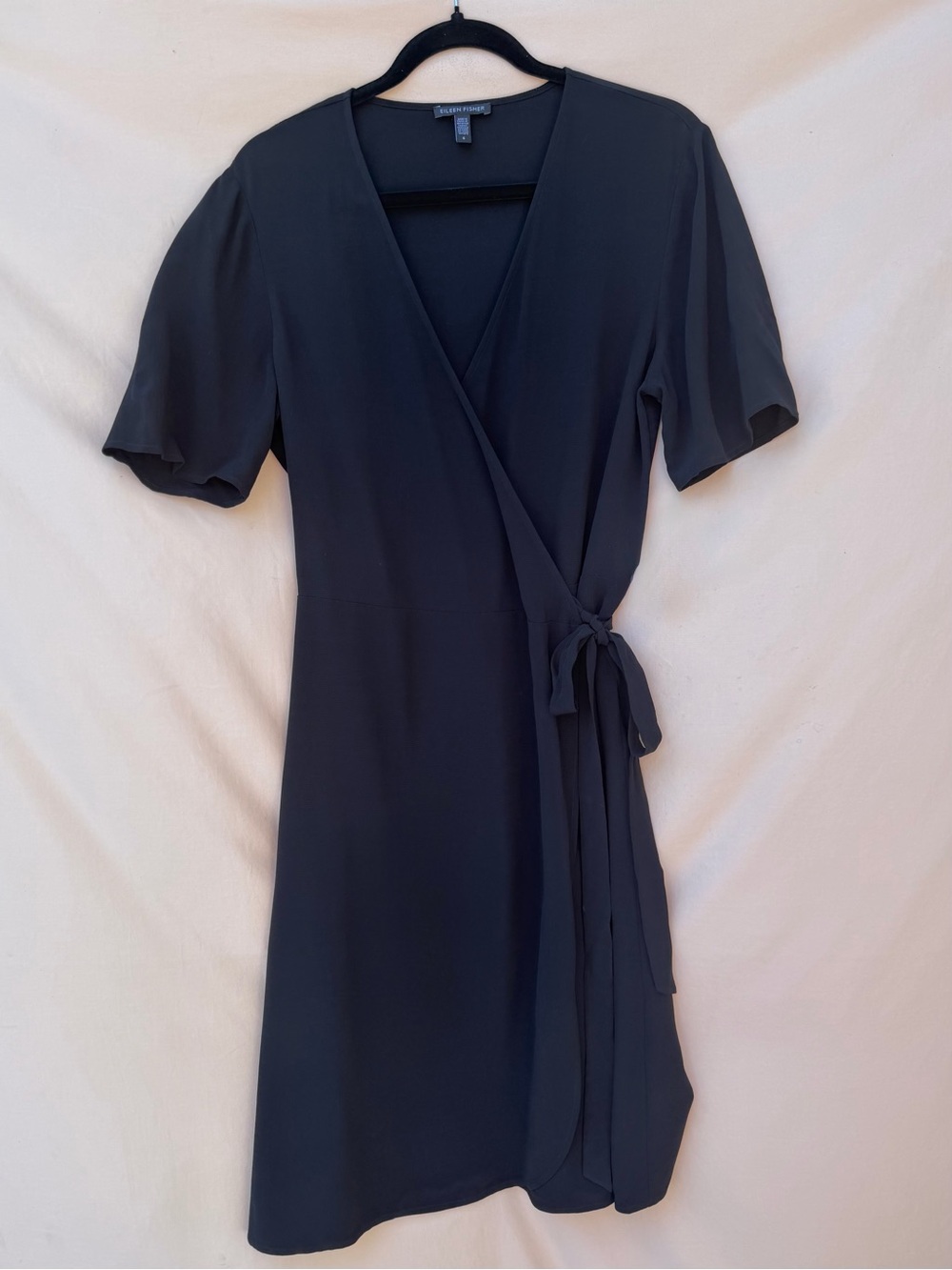 Eileen Fisher Black Wrap Midi Dress V-neck Office Party Capsule Wardrobe